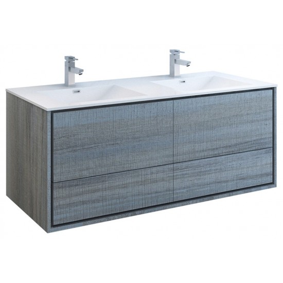 Catania 60 Ocean Gray Wall Hung Bathroom Cabinet w/ Integrated Double Sink