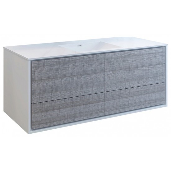 Catania 60 Ash Gray Wall Hung Modern Bathroom Cabinet w/ Integrated Single Sink