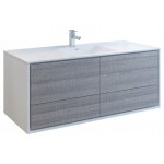 Catania 60 Ash Gray Wall Hung Modern Bathroom Cabinet w/ Integrated Single Sink