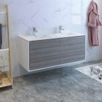 Catania 60 Ash Gray Wall Hung Modern Bathroom Cabinet w/ Integrated Double Sink