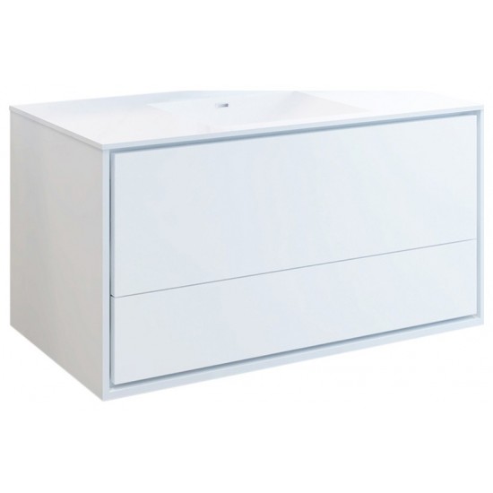 Catania 48" Glossy White Wall Hung Modern Bathroom Cabinet w/ Integrated Sink