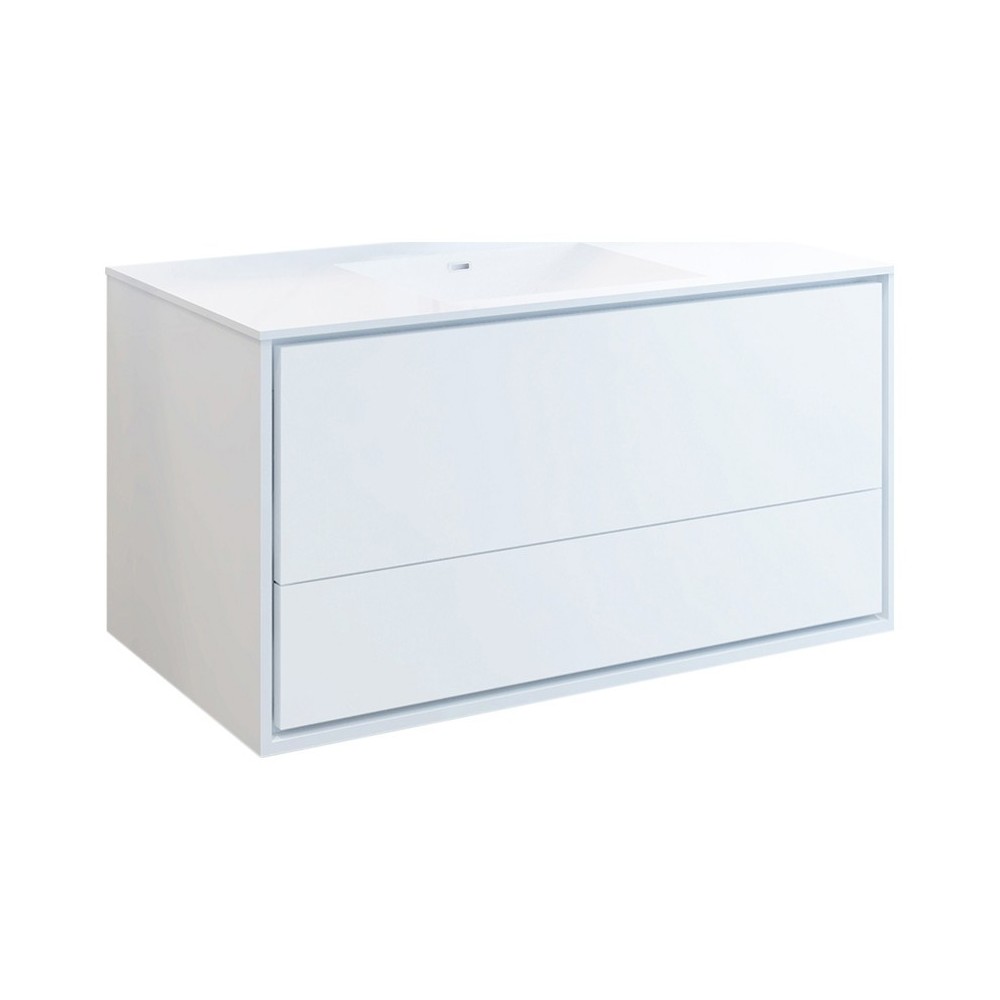 Catania 48" Glossy White Wall Hung Modern Bathroom Cabinet w/ Integrated Sink