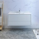 Catania 48" Glossy White Wall Hung Modern Bathroom Cabinet w/ Integrated Sink