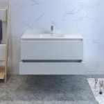 Catania 48" Glossy White Wall Hung Modern Bathroom Cabinet w/ Integrated Sink