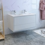 Catania 48 White Wall Hung Modern Bathroom Cabinet w/ Integrated Double Sink