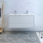 Catania 48 White Wall Hung Modern Bathroom Cabinet w/ Integrated Double Sink