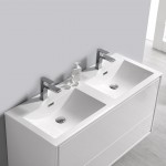 Catania 48 White Wall Hung Modern Bathroom Cabinet w/ Integrated Double Sink