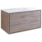 Catania 48 Natural Wood Wall Hung Modern Bathroom Cabinet w/ Integrated Sink