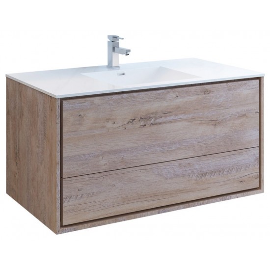 Catania 48 Natural Wood Wall Hung Modern Bathroom Cabinet w/ Integrated Sink