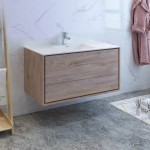 Catania 48 Natural Wood Wall Hung Modern Bathroom Cabinet w/ Integrated Sink