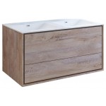 Catania 48 Natural Wood Wall Modern Bathroom Cabinet w/ Integrated Double Sink