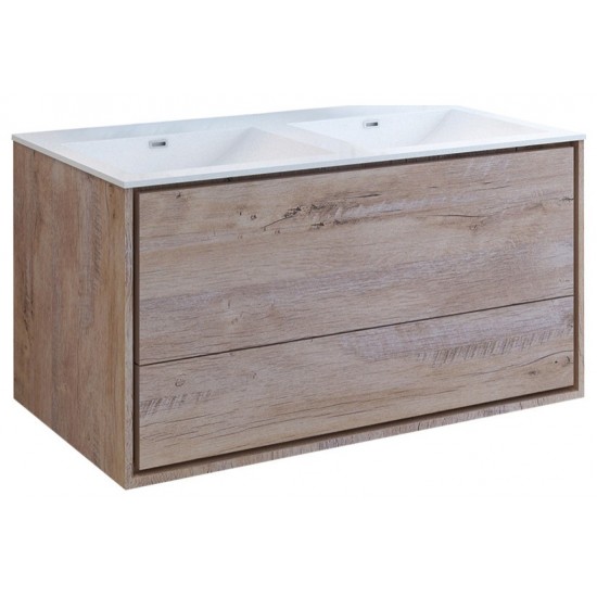 Catania 48 Natural Wood Wall Modern Bathroom Cabinet w/ Integrated Double Sink