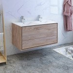 Catania 48 Natural Wood Wall Modern Bathroom Cabinet w/ Integrated Double Sink