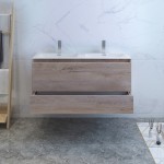 Catania 48 Natural Wood Wall Modern Bathroom Cabinet w/ Integrated Double Sink