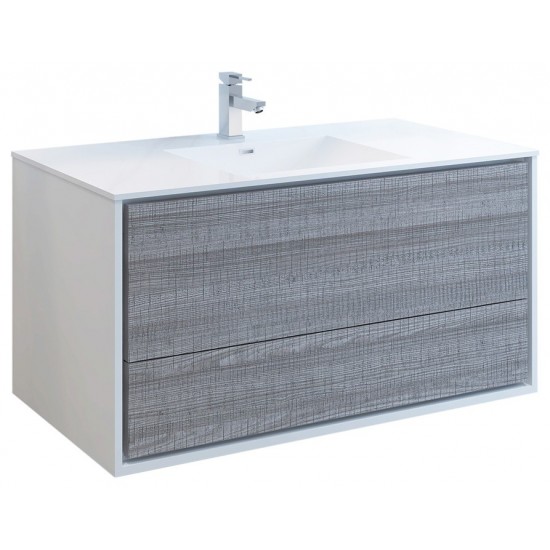 Catania 48" Glossy Ash Gray Wall Hung Modern Bathroom Cabinet w/ Integrated Sink