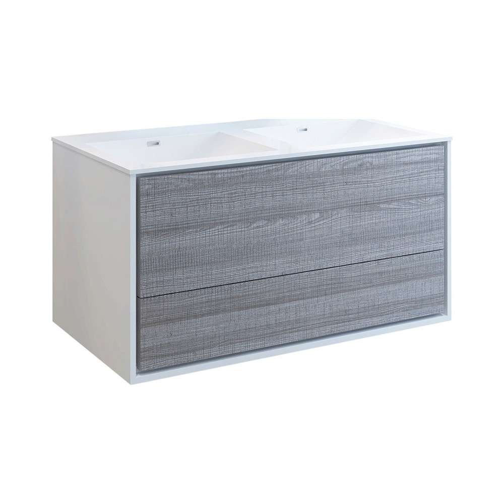 Catania 48 Ash Gray Wall Hung Modern Bathroom Cabinet w/ Integrated Double Sink Catania 48 Ash Gray Wall Hung Modern Bathroom Cabinet w/ Integrated Double Sink