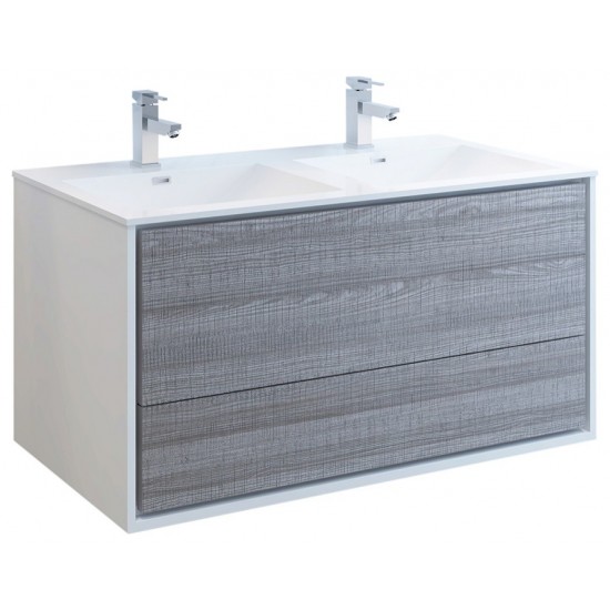 Catania 48 Ash Gray Wall Hung Modern Bathroom Cabinet w/ Integrated Double Sink