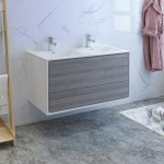 Catania 48 Ash Gray Wall Hung Modern Bathroom Cabinet w/ Integrated Double Sink