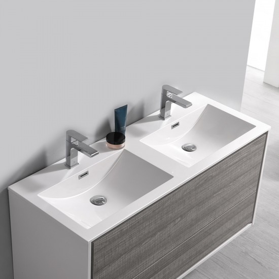 Catania 48 Ash Gray Wall Hung Modern Bathroom Cabinet w/ Integrated Double Sink
