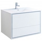 Catania 36" Glossy White Wall Hung Modern Bathroom Cabinet w/ Integrated Sink