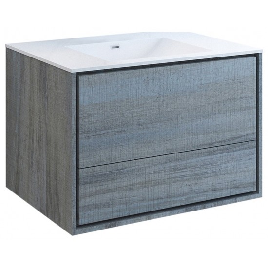 Catania 36" Ocean Gray Wall Hung Modern Bathroom Cabinet w/ Integrated Sink