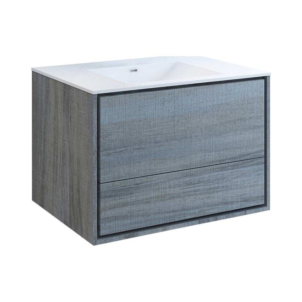 Catania 36" Ocean Gray Wall Hung Modern Bathroom Cabinet w/ Integrated Sink