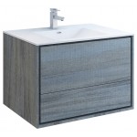 Catania 36" Ocean Gray Wall Hung Modern Bathroom Cabinet w/ Integrated Sink