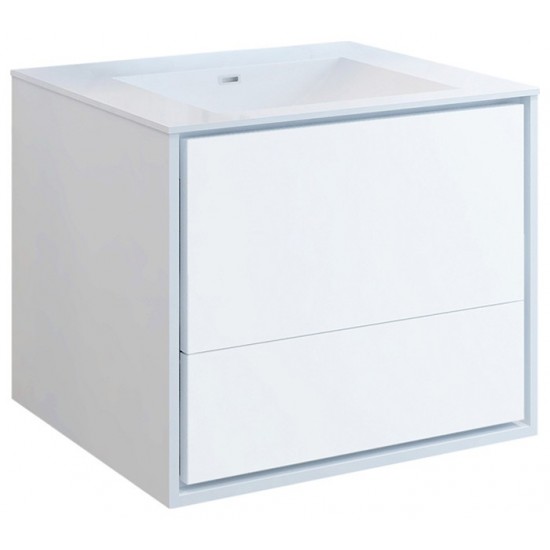 Catania 30" Glossy White Wall Hung Modern Bathroom Cabinet w/ Integrated Sink