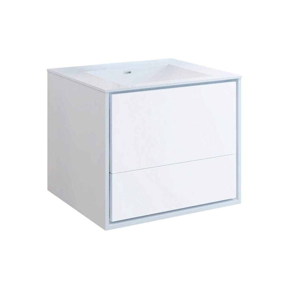 Catania 30" Glossy White Wall Hung Modern Bathroom Cabinet w/ Integrated Sink