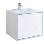 Catania 30" Glossy White Wall Hung Modern Bathroom Cabinet w/ Integrated Sink