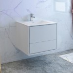 Catania 30" Glossy White Wall Hung Modern Bathroom Cabinet w/ Integrated Sink