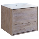 Catania 30 Natural Wood Wall Hung Modern Bathroom Cabinet w/ Integrated Sink