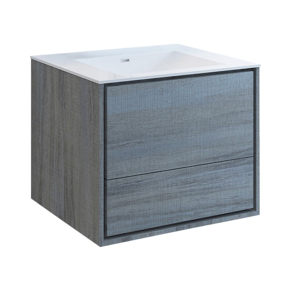 Catania 30" Ocean Gray Wall Hung Modern Bathroom Cabinet w/ Integrated Sink