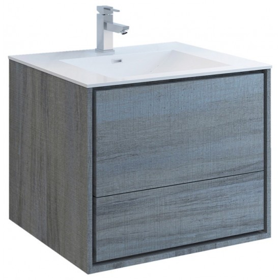 Catania 30" Ocean Gray Wall Hung Modern Bathroom Cabinet w/ Integrated Sink