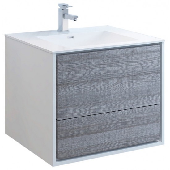 Catania 30" Glossy Ash Gray Wall Hung Modern Bathroom Cabinet w/ Integrated Sink