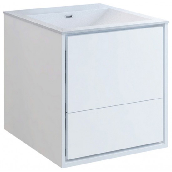 Catania 24" Glossy White Wall Hung Modern Bathroom Cabinet w/ Integrated Sink