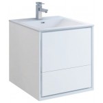 Catania 24" Glossy White Wall Hung Modern Bathroom Cabinet w/ Integrated Sink