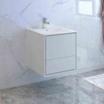 Catania 24" Glossy White Wall Hung Modern Bathroom Cabinet w/ Integrated Sink