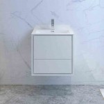 Catania 24" Glossy White Wall Hung Modern Bathroom Cabinet w/ Integrated Sink