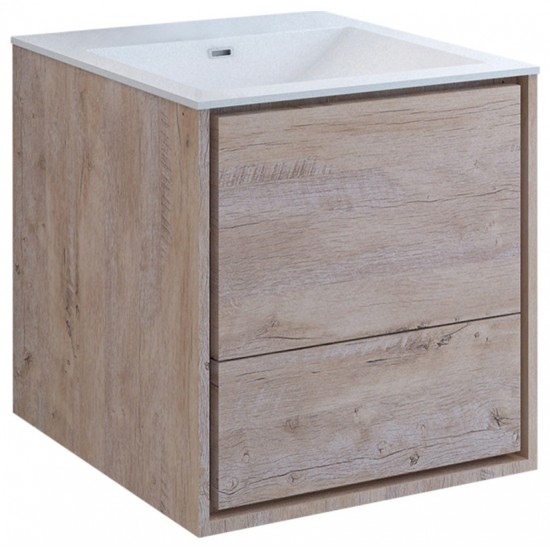 Catania 24 Natural Wood Wall Hung Modern Bathroom Cabinet w/ Integrated Sink