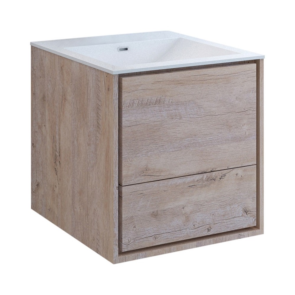 Catania 24 Natural Wood Wall Hung Modern Bathroom Cabinet w/ Integrated Sink