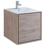 Catania 24 Natural Wood Wall Hung Modern Bathroom Cabinet w/ Integrated Sink