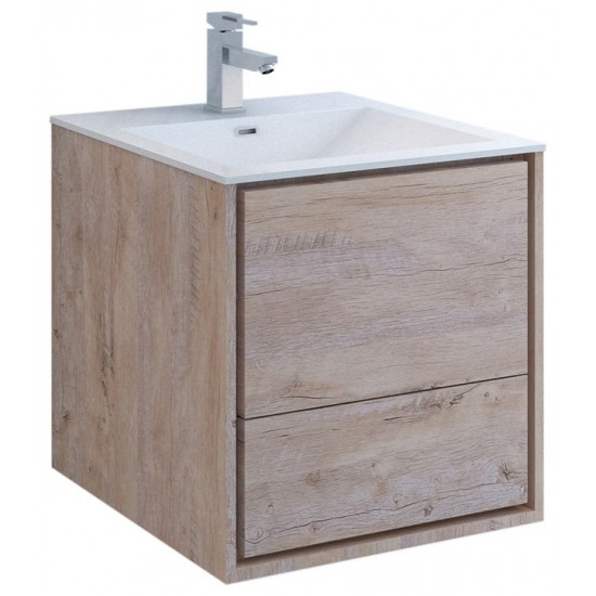 Catania 24 Natural Wood Wall Hung Modern Bathroom Cabinet w/ Integrated Sink