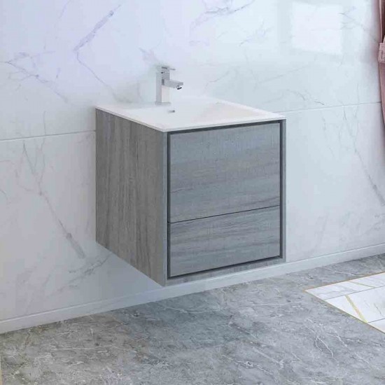 Catania 24" Ocean Gray Wall Hung Modern Bathroom Cabinet w/ Integrated Sink