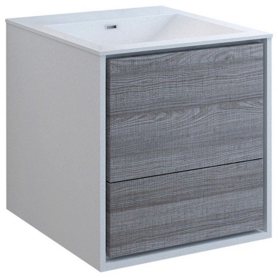 Catania 24" Glossy Ash Gray Wall Hung Modern Bathroom Cabinet w/ Integrated Sink