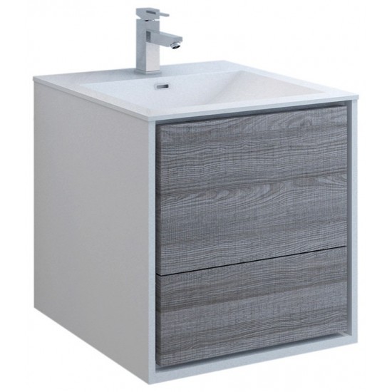 Catania 24" Glossy Ash Gray Wall Hung Modern Bathroom Cabinet w/ Integrated Sink