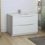 Tuscany 48 Glossy White Free Standing Modern Bathroom Cabinet w/ Integrated Sink