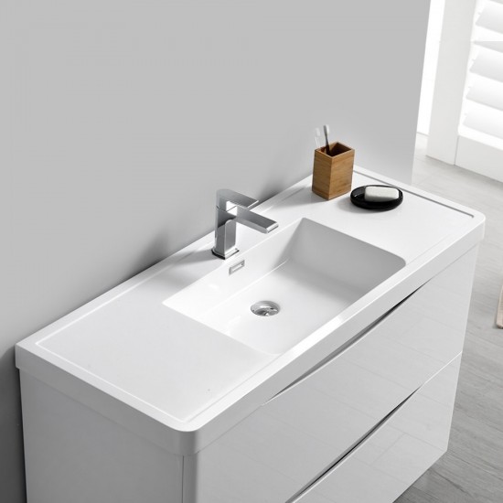 Tuscany 48 Glossy White Free Standing Modern Bathroom Cabinet w/ Integrated Sink