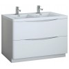 Tuscany 48 White Free Standing Modern Bathroom Cabinet w/ Integrated Double Sink