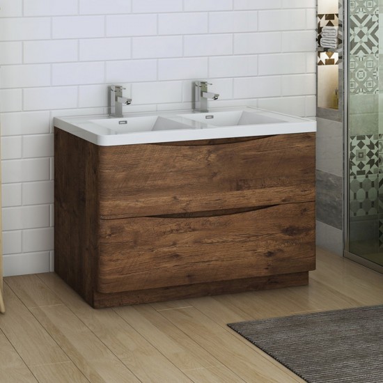 Tuscany 48 Rosewood Free Standing Bathroom Cabinet w/ Integrated Double Sink